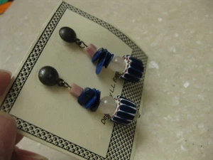 Artisan Dangle Pierced Earrings Millefiori Glass, Rose Quartz / L.L. Baum / NOC - Picture 1 of 7