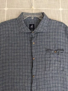 Johnnie O Shirt Mens 2XL Blue Plaid 100% Linen Summer Beach Button Up  - Picture 1 of 20