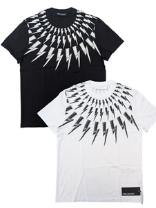 Camiseta Neil Barrett Para Hombres Blanca Negra Calce Ajustado Scribble Thunderbolt - PVP £220 - Imagen 1 de 23