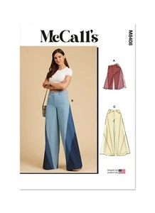 McCalls 8408 Pantaloni corti gamba larga modello jeans patchwork M8408 taglia 6-14/16-24 - Foto 1 di 8
