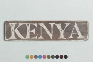 Insegna in legno stile vintage KENYA. Regalo casa shabby chic retrò - Foto 1 di 2