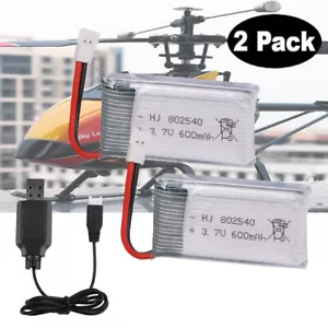 2PCS 3.7V 600mAh 25C Lipo Battery XH2.54 Plug with USB Charger For RC Quadcopter - Picture 1 of 7