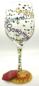 Designs by Lolita Congratulations Hand-painted Wine Glass 15 oz. With Recipe - Picture 1 of 6