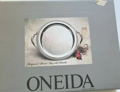 NEW Oneida Silverplate Ridgewood Round Tray With Handles 14.5”. 82021914A - Image 1 of 4