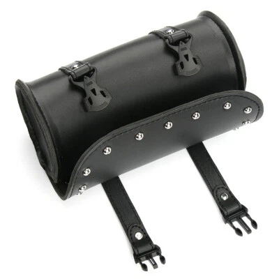 Motorcycle Handlebar Bar Saddlebag Roll Barrel Tool Bag Soft Black PU leather - Image 1 of 4