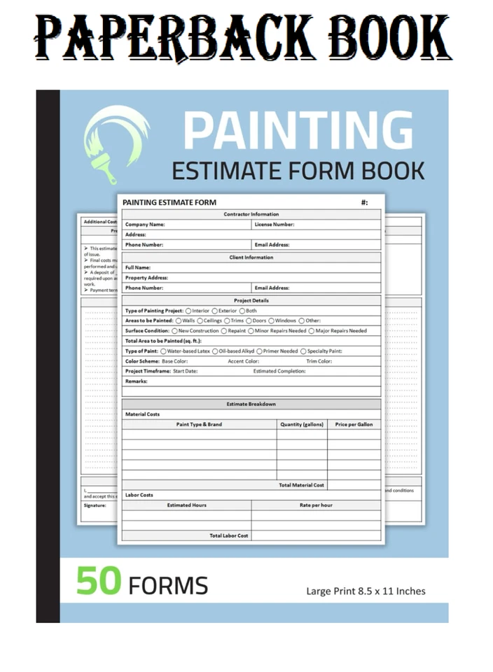 Painting Estimate Form Book: Painter Estimating Sheets | Painting ⭐️⭐️⭐️⭐️⭐️
