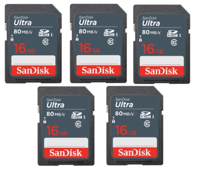 16GB Sandisk Ultra SD cards for Camera / Trail Camera / Computers (5 Pack) - Image 1 of 4