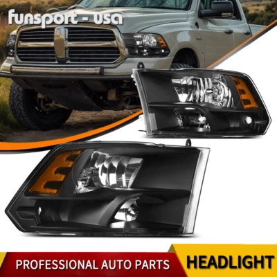 Headlights Assembly for 2009-2018 Dodge Ram 1500 2500 3500 Black Headlamps Pair - Image 1 of 4