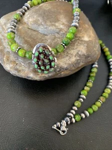 Collar Navajo de plata de ley colgante turquesa gaspeita verde para mujer 12268 - Imagen 1 de 12