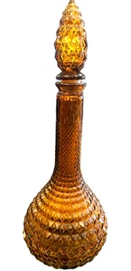 Vintage Empoli Glass Diamond Cut Amber Genie Bottle Decanter with Stopper 14" - Picture 1 of 9
