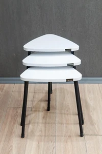 Triangular Metal Leg 3-Piece Nesting Table Tea Table Serving Table – White - Picture 1 of 3
