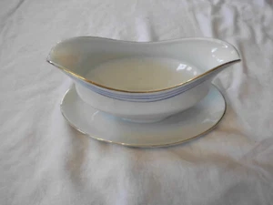 Soßiere, Porzellan, Jäger Eisenberg, DDR, Goldrand und blaue Streifen einteilig  - Bild 1 von 3