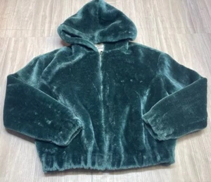 Outer Edge Faux Fur Full Zip Jacket Women’s Medium Pockets Hood - Picture 1 of 12