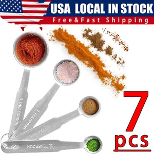 Juego de 7 tazas y cucharas medidoras, acero inoxidable 18/8 resistente - plateado - Imagen 1 de 12