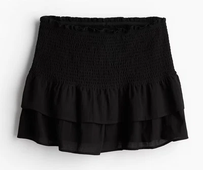 NUEVO SIN ETIQUETAS DIVIDIDO H&M Mujer’s Negro Cintura Ajustada Doble Volantes Mini Falda SX Foto 1 de 4