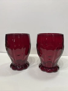 2 Vintage Anchor Hocking Red Ruby honeycomb 8Oz Viking Drinking  Glasses holiday - Picture 1 of 4