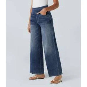 NWT Halara flex high waisted Multiple Pockets Baggy Wide Leg Stretchy Jean Large - Picture 1 of 4