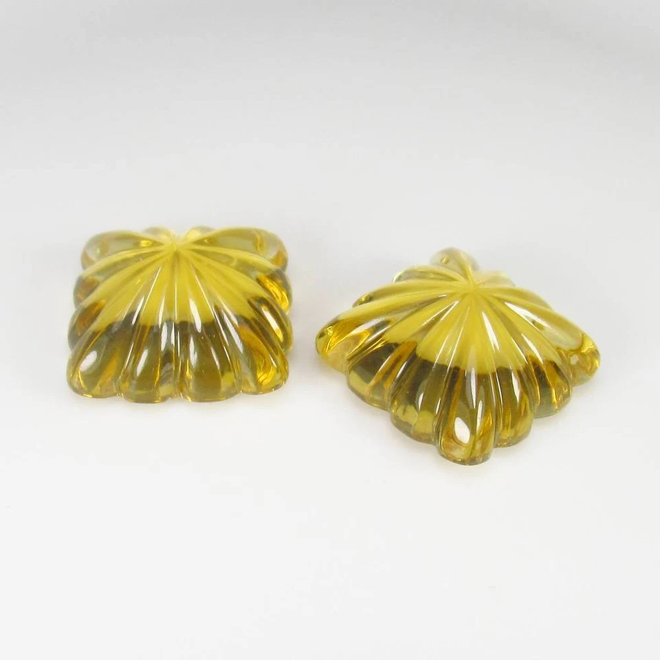 29.02 Ct Natural "VVS "Yellow Citrine Top Luster Square Fancy Carving Pair-2132 - Image 1 of 2