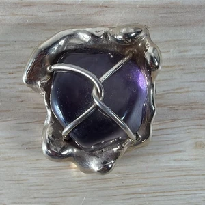 Vintage Silber/Goldfarbene und Amethyst Draht Brosche unbeschriftet sehr glänzend poliert - Bild 1 von 6