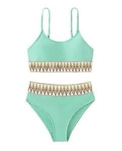 Girls 2 Piece Boho Bikini Swimsuit Spaghetti Strap Mint Green Size 14Y NWOT - Picture 1 of 19