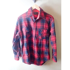 Camicia di flanella K-Mart piccola misto lana anni 80 70 a quadri vintage rosso verde - Foto 1 di 11