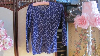 Cárdigan Garnet Hill Talla S 100% Lana Merino Azul Lila Blanco Floral Manga 3/4 Foto 1 de 4