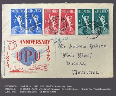 Sudáfrica: 1949: KGVI: UPU 75 aniversario: en portada Foto 1 de 2
