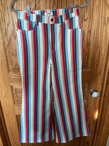 Free People Wanderer High Rise Jeans Wrangler blau rot pink Streifen Kombi 28x30 - Bild 1 von 7