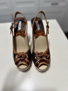 Scarpe vintage Sling Back Michael Kors donna 7,5 pelle di serpente sexy retrò legno hippie - Foto 1 di 6