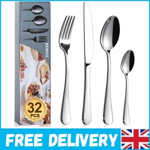 32-Piece Stainless Steel Flatware Set for 8 - Elegant Dining Experience - Picture 1 of 9