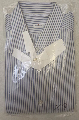 Kiton camicia manica lunga taglia 17,5 44 bianca multicolore a righe manica lunga NUOVA - Immagine 1 di 4
