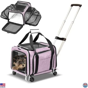 Premium Expandable Pet Carrier on Wheels - Airline Approved, Soft Lined, Pink - Picture 1 of 7