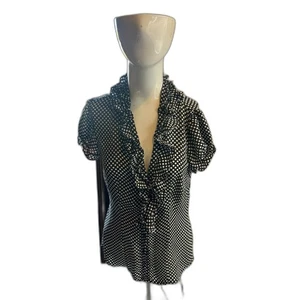 Top donna White House Black Market maniche corte taglia S a pois scollo a V bianco e nero - Foto 1 di 7