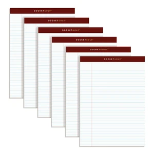TOPS Docket Gold Premium Writing Pad, 8 1/2" x 11 3/4", Legal Ruled, White, 6-Pk - Picture 1 of 2