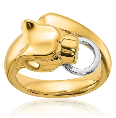 18K Solid Two Tone Gold Panther Head Bypass Ring - Image 1 of 4