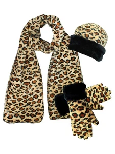 JUEGO BUFANDA Y GUANTES SOMBRERO POLAR ESTAMPADO LEOPARDO - Imagen 1 de 1