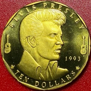 1993 MARSHALL ISLAND $10 BRASS PROOF-LIKE ELVIS PRESLEY GUITAR MUSIC (no silver) - Picture 1 of 4