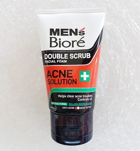 Biore Mens DOUBLE SCRUB ACNE Solution Clean Facial Foam Clear Acne Troubles 100g - Picture 1 of 2