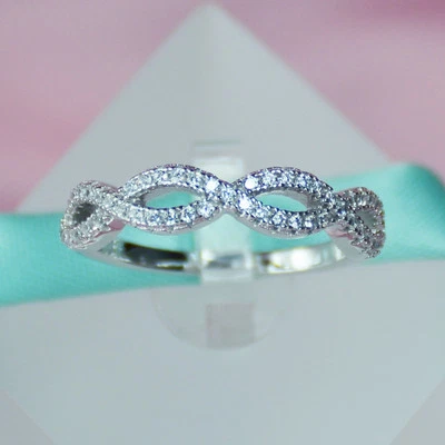 Platinum Plated 925 Sterling Silver Infinity Cubic Zirconia Women Wedding Band - Image 1 of 4