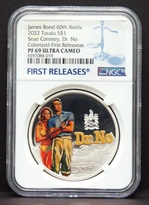 2022 Tuvalu $1 Bond 60th Anniv. Sean Connery, Dr. No 1oz Silver Coin NGC MS69 - Picture 1 of 2