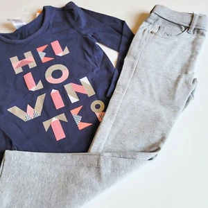 Gymboree Girls 5 Polar Pink Hello Winter Tee Gray  Jeggings Pants Set NWT Ponte - Picture 1 of 2