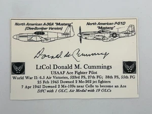 WWII ACE downed 2 German ME-262 Jets Donald Cummings, signed Card - Bild 1 von 3
