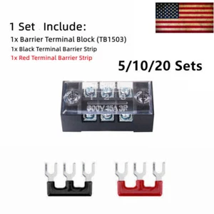 5-15x Dual Row 600V 15A 3 Position Screws Terminal Electric Barrier Strip Block - Picture 1 of 8