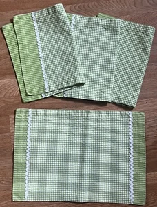 4 Vintage Green Gingham Table Mats Placemats Decor Fall Summer - Picture 1 of 5