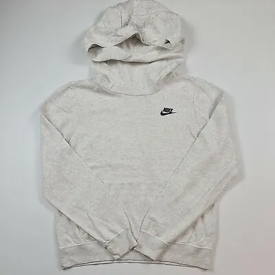 Nike Vintage Women Hoodie Pullover White Grey Logo Front Spell Out Cowl Neck S • 30.48€