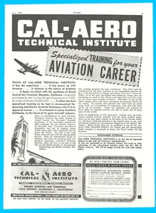 1945 Segunda Guerra Mundial Cal Aero Técnico Aviación Entrenamiento Carrera Impresión Anuncio Aprende a Volar - Imagen 1 de 3