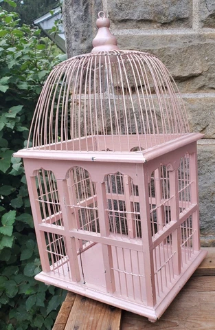 Vintage shabby pink 1930’s Dome Top Wood/Wire Hand Painted Birdhouse Cover