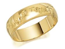 F.Hinds Mens Elegant 9ct Gold Diamond Cut Star Garland Wedding Ring - 6mm