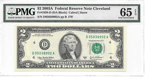 2003A Cleveland $2 FRN (DA Block) PMG 65 EPQ Gem Uncirculated - Picture 1 of 24