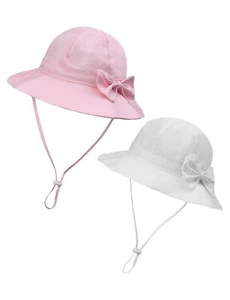 2 Pack Sun Hats for Toddler Girls 2-5T White/Pink - Picture 1 of 9